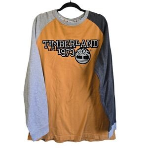 Timberland Mens Long Sleeve Raglan Graphic T-Shirt Wheat Grey Charcoal Large L